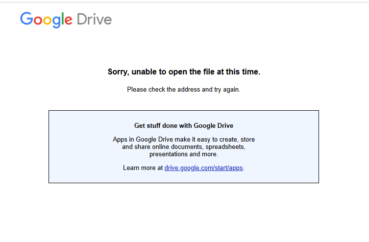 Google Error Message